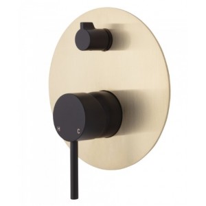 Kaya Wall Diverter Mixer, Matte Black, Large Round Urban Brass Plate